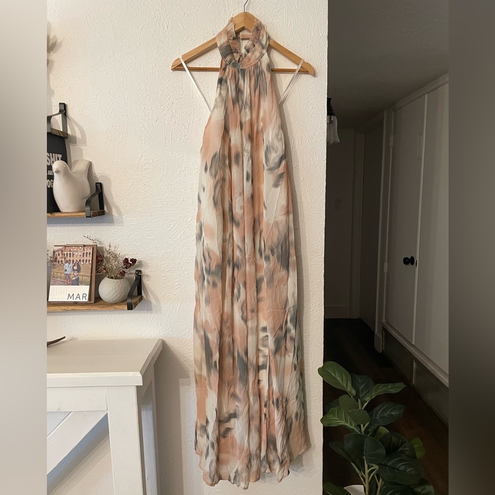 Maeve Halter Sheer Printed Flowy Halter Maxi Dress Size Medium - Picture 5 of 11